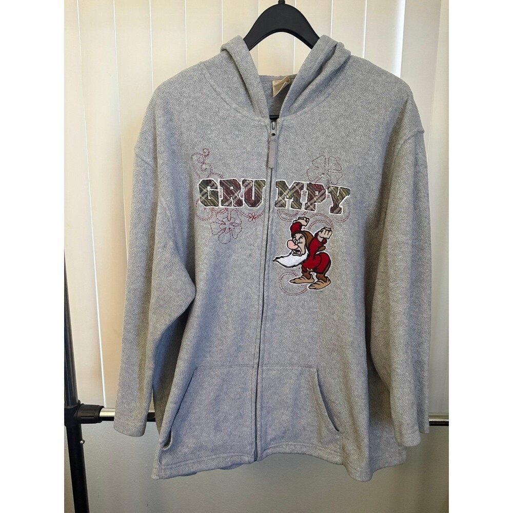 Women’s  Vintage Disney Gray Grumpy Full Zip Hooded Fleece Jacket Size 1X